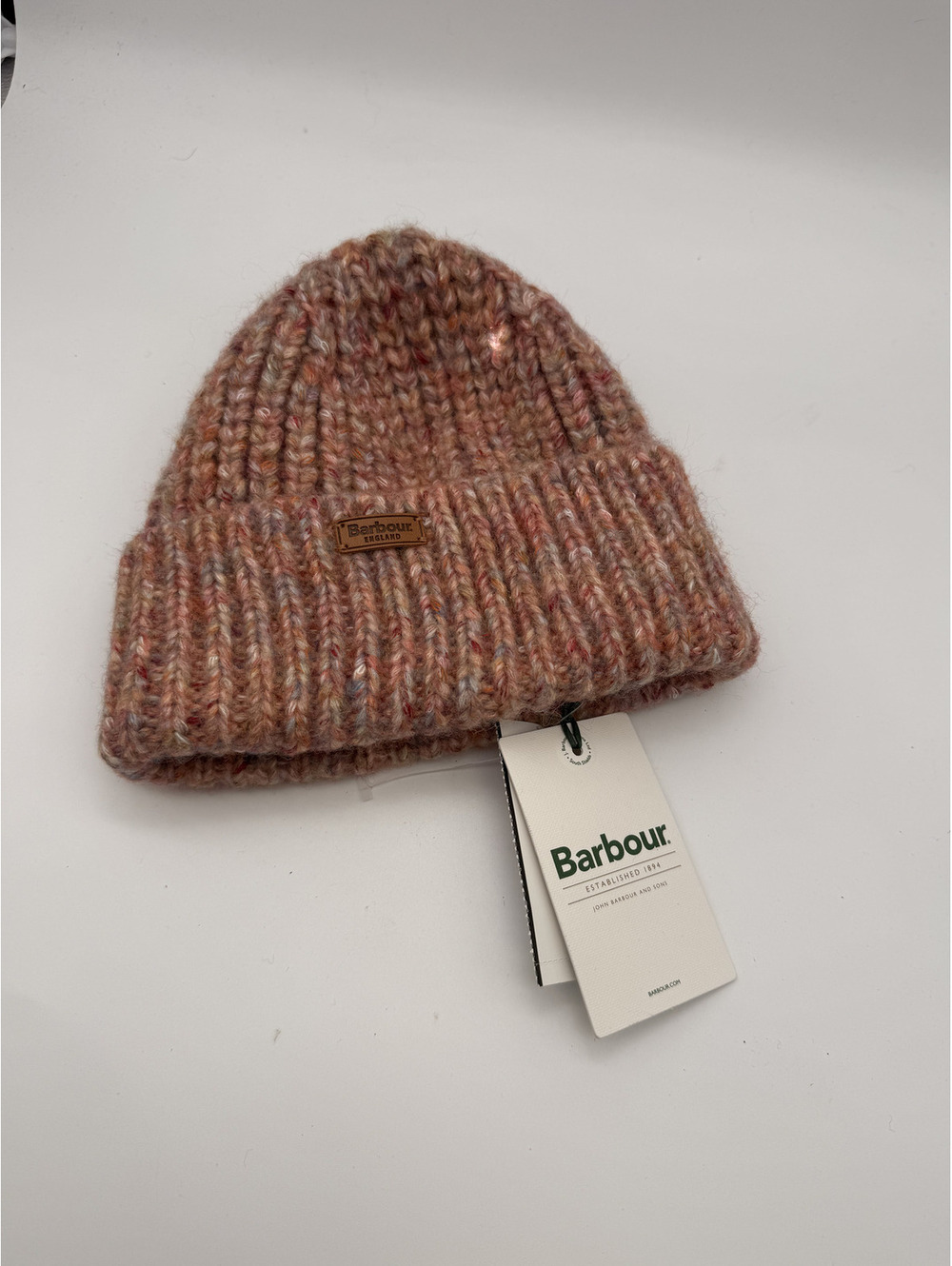 Barbour Pink Rust Ribbed Knit Beanie Hat
